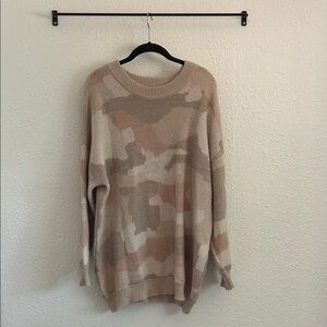 SO Women's Crew Neck Sweater - Beige and Pink Camouflage